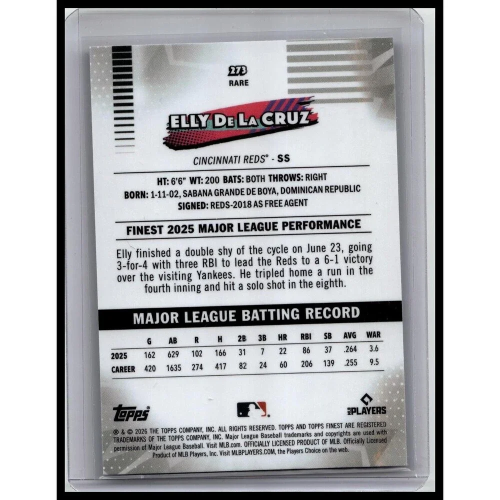 2026 Topps Finest Elly De La Cruz 273 Cincinnati Reds Uncommon